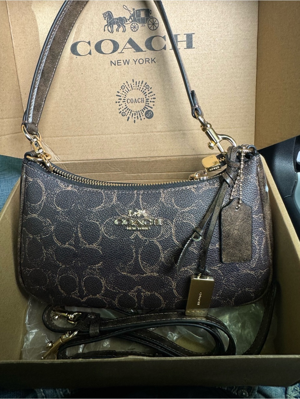 COACH Brown Signature Canvas Shoulder Bag